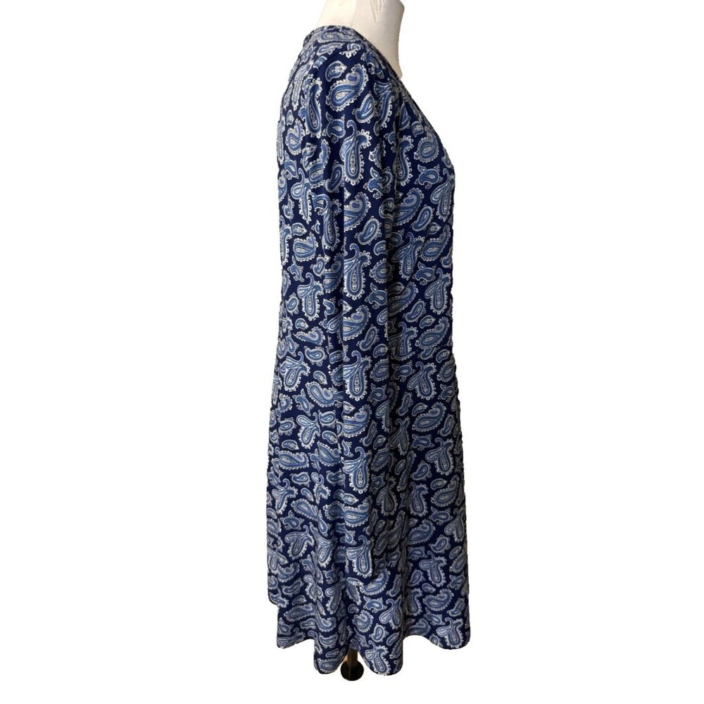 Michael Kors Dress XL Blue White Paisley Stretch Career Church Washable NEW - Picture 5 of 11